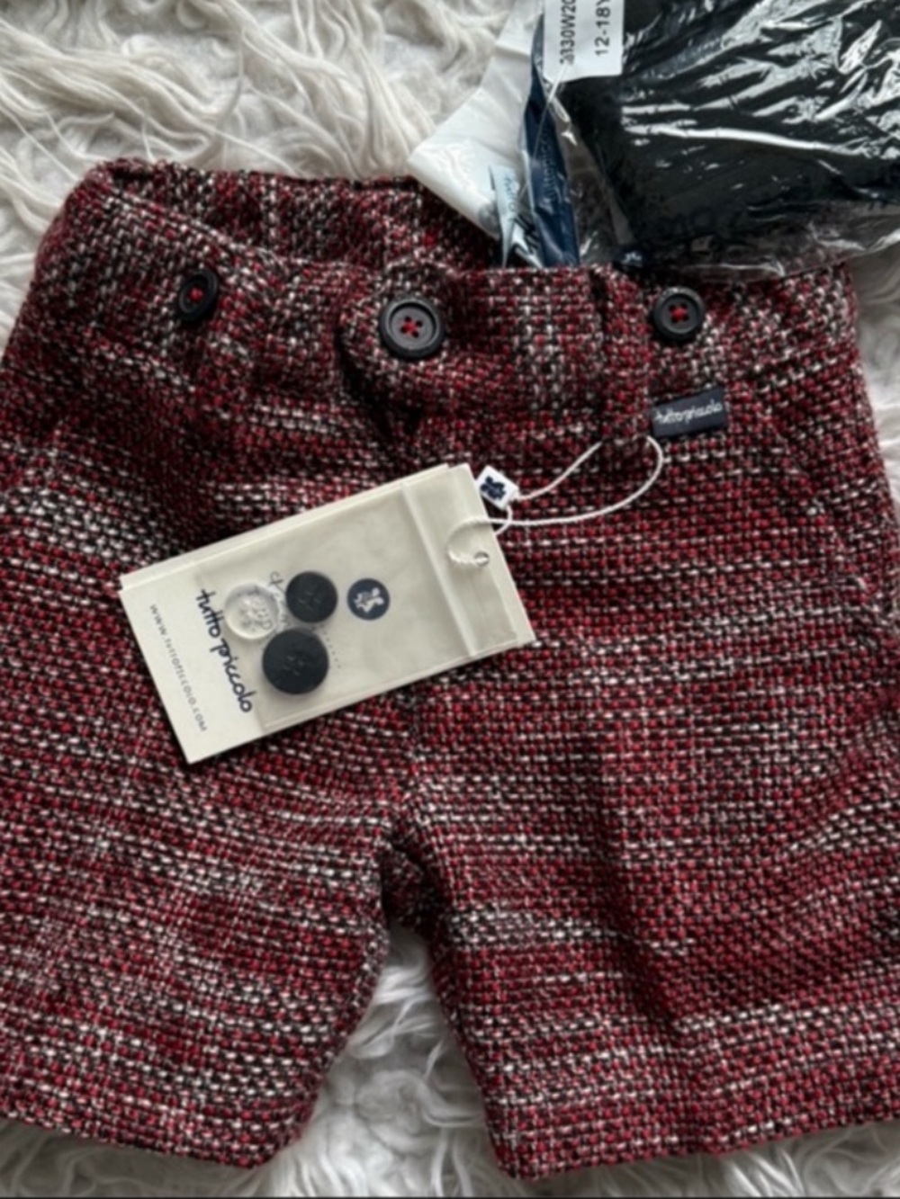 NWT Tutto Piccolo Dark Red Tweed Bermuda Shorts and Socks
